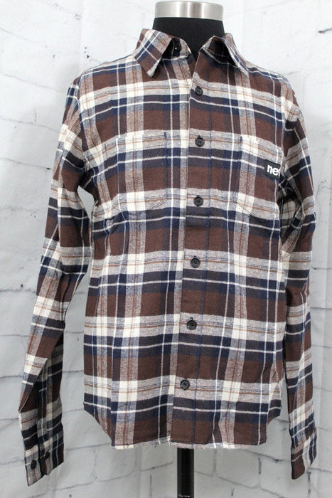 Neff Flannel Woven Button Long Sleeve Shirt Boys Youth Medium Natural Plaid