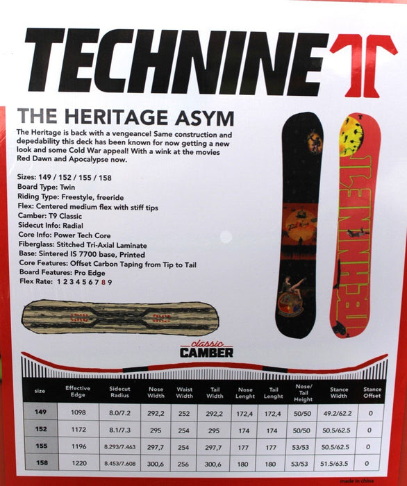 Technine Heritage Men's Snowboard 155 cm, Apocalypse Now / Red Dawn, New 2021