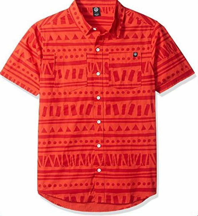 Neff Tribin Cotton Short Sleeve Button Up Pocket Shirt, Men's Large, Red New