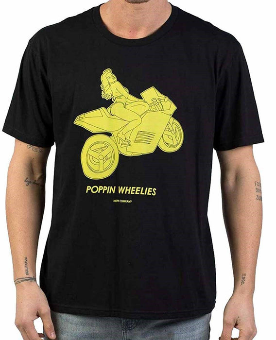 Neff Poppin Wheelies Cotton Short Sleeve Tee T-Shirt, Men's Large, Black New