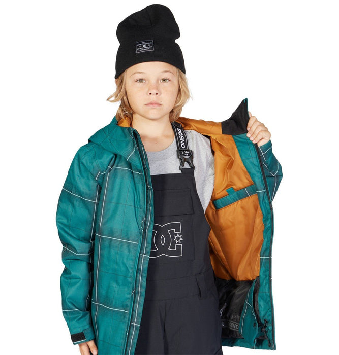 DC Propaganda Snowboard Jacket, Boys Youth Medium (12), Plaid Botanical Garden
