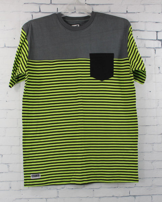 Neff Daily Pocket Short Sleeve T-Shirt, Men's Large, Lime Stripe New
