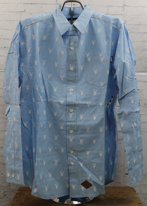 Neff Deermount Long Sleeve Button Down Pocket Shirt, Men's Large, Blue New