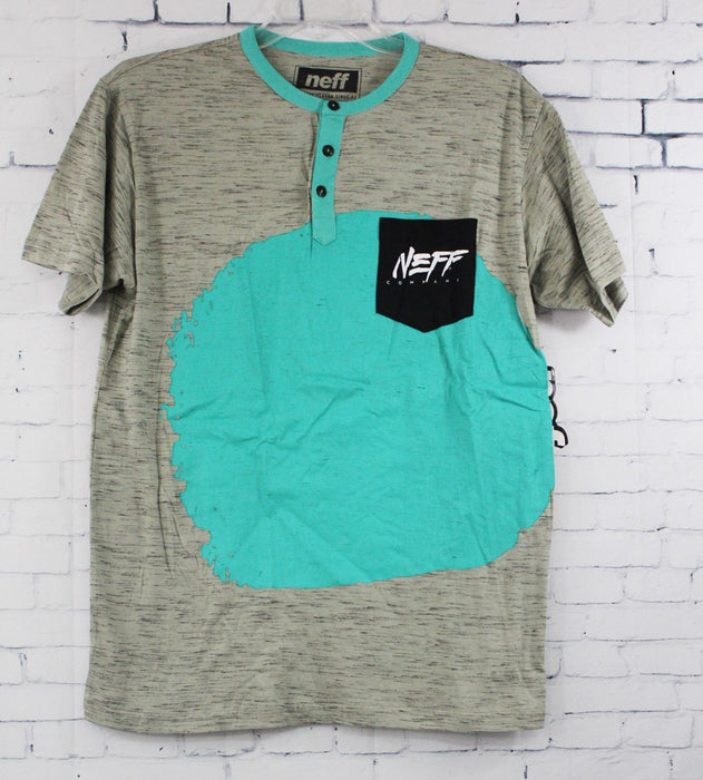 Neff Deiter 3 Button Henley Pocket Short Sleeve T-Shirt, Men's Large, Grey