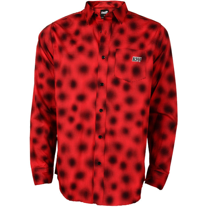Neff Depick Woven Long Sleeve Button Down Shirt, Men's Large, Red Print