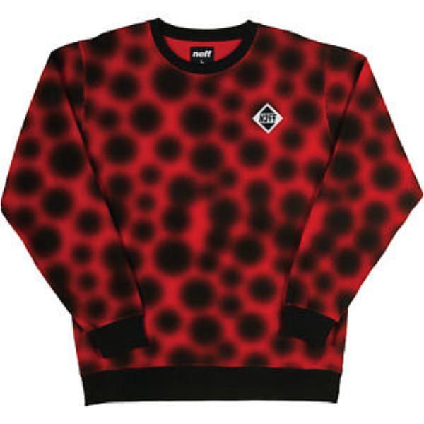 Neff Depick Crew Pullover Sweatshirt, Men's Large, Red Black Dot New