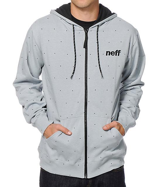 Neff Dotted Fullzip Hoodie, Men's Large, Heather Gray