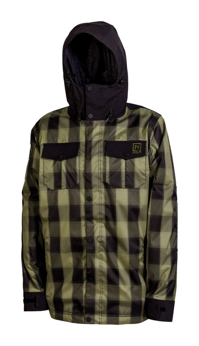 Nitro Greaser Snowboard Jacket, Men's Large, Dark Army Green Plaid / Black