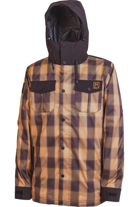 Nitro Greaser Snowboard Jacket, Men's Size Large, Wheat Brown Plaid / Black